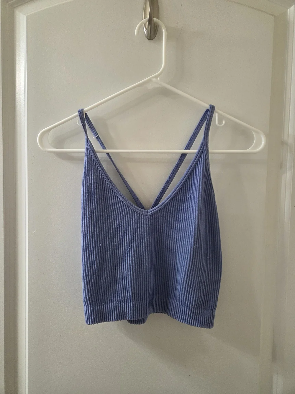 Ribbed V-Neck Cami Tank Top in Periwinkle Blue